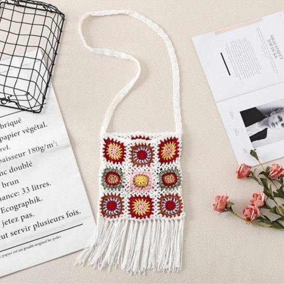 Handbags - Bohemian Crochet Granny Square Boho Tassel Purse